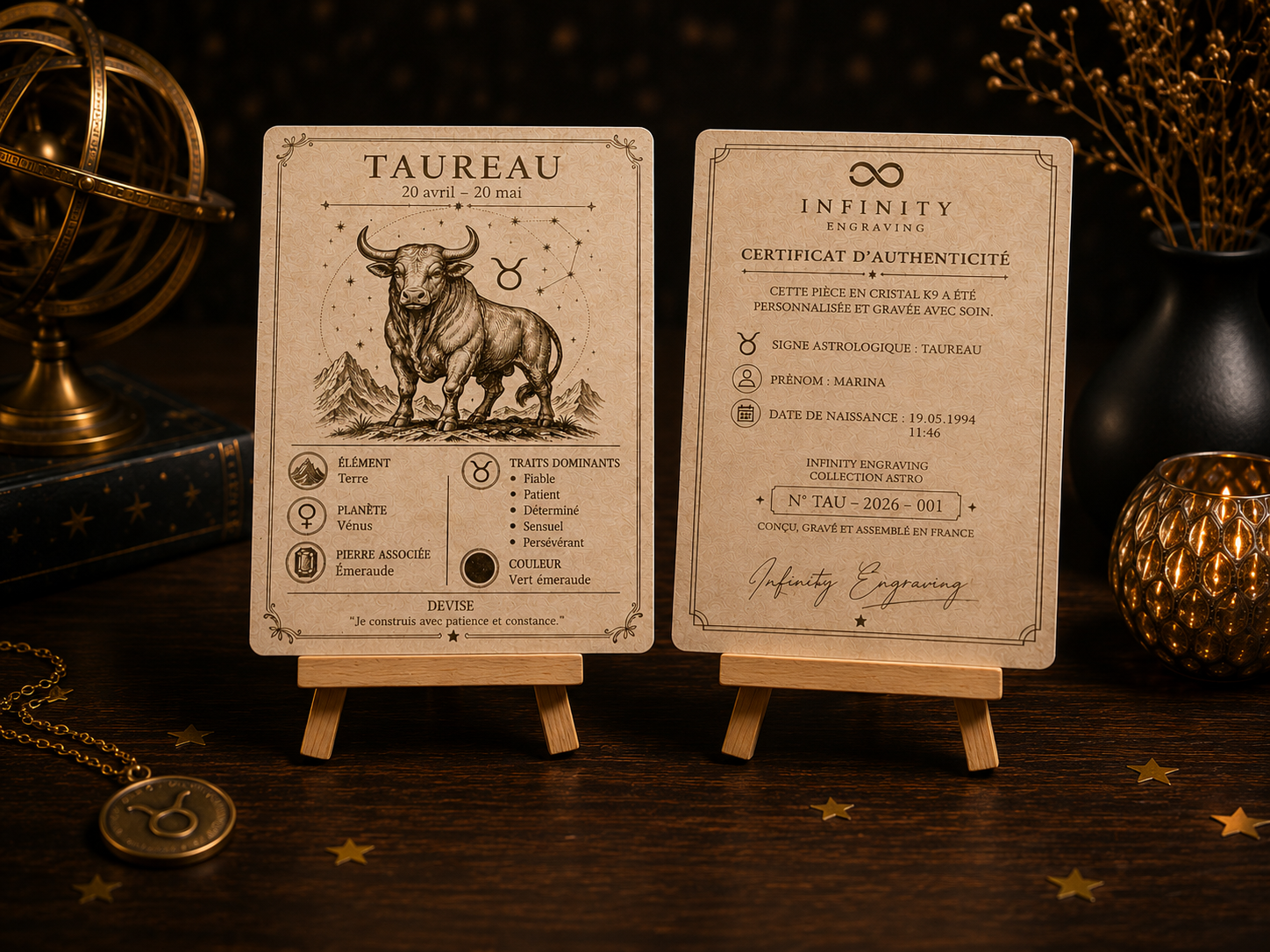 Cristal K9 personnalisé – Signe astrologique Taureau – Image 3