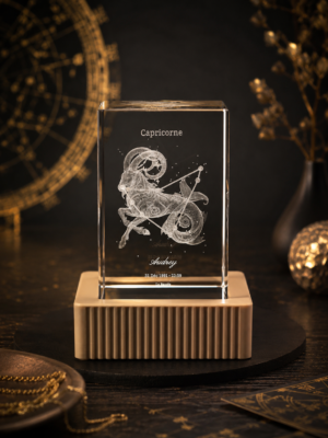 Cristal K9 gravé personnalisé avec signe astrologique Capricorne