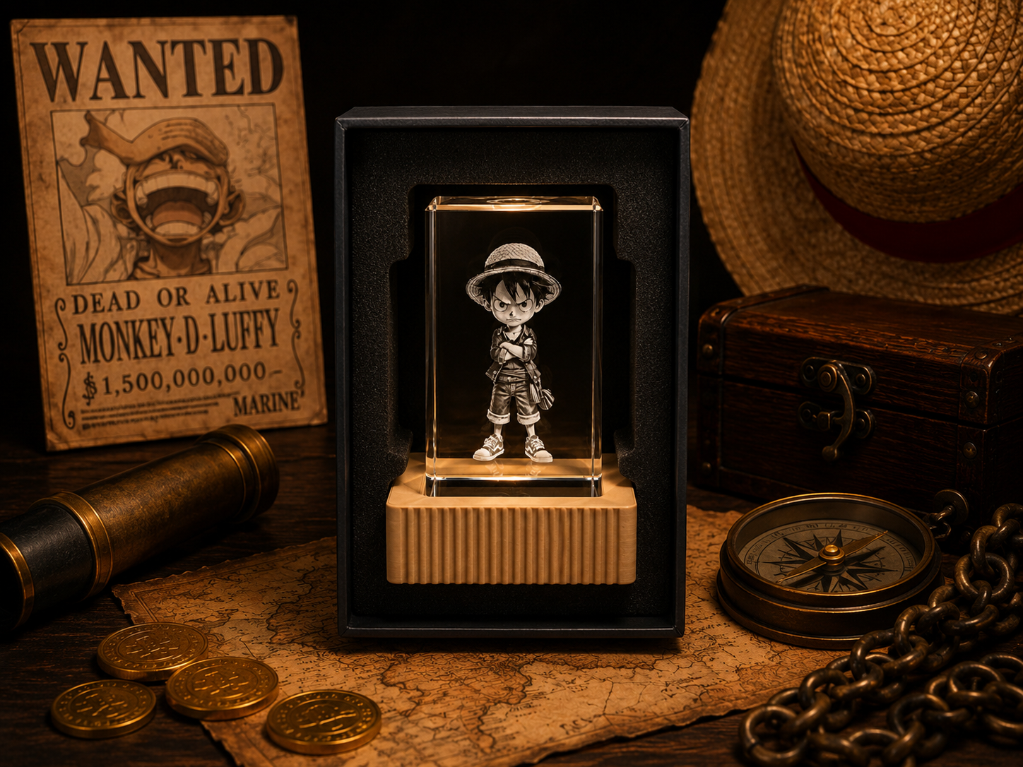 Cristal K9 gravé Luffy One Piece