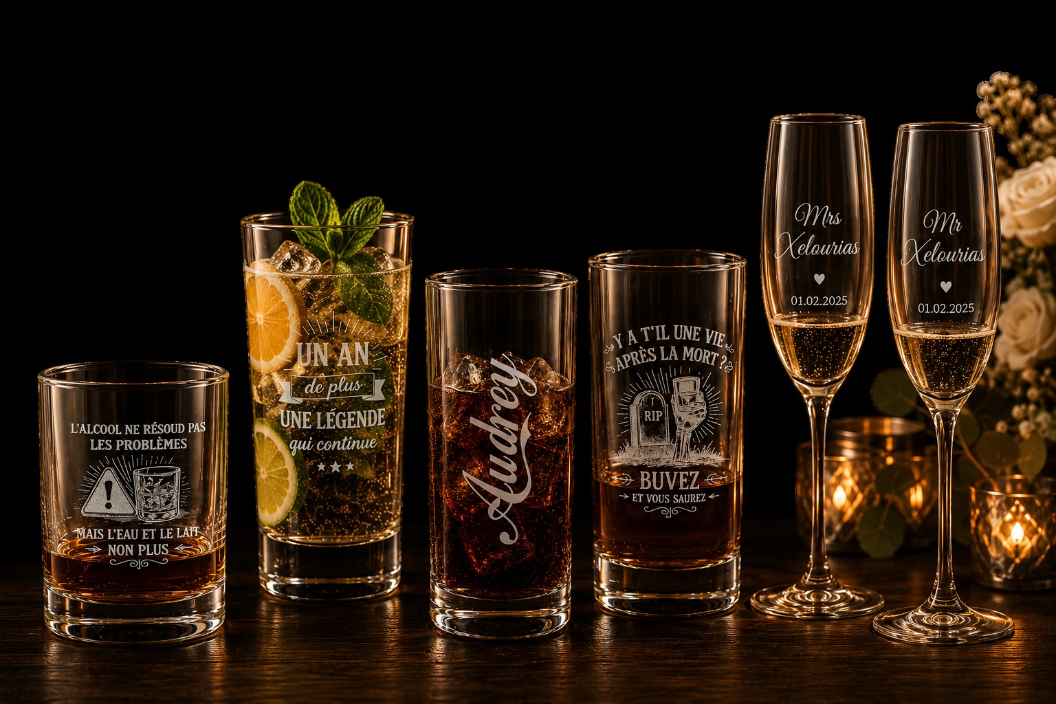 Verres personnalisés gravés Infinity Engraving