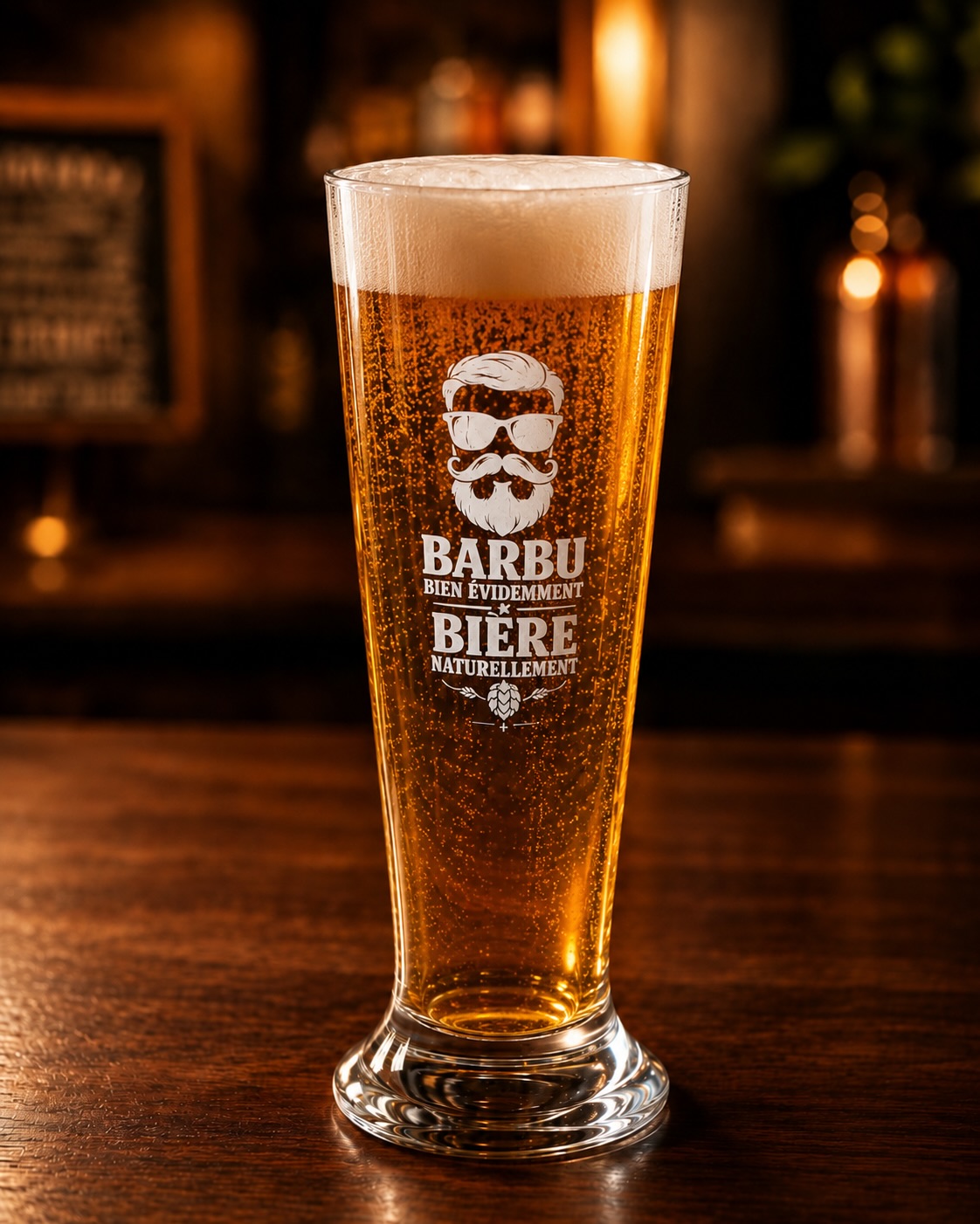 Verre à bière gravé humour Barbu bien evidemment biere naturellement