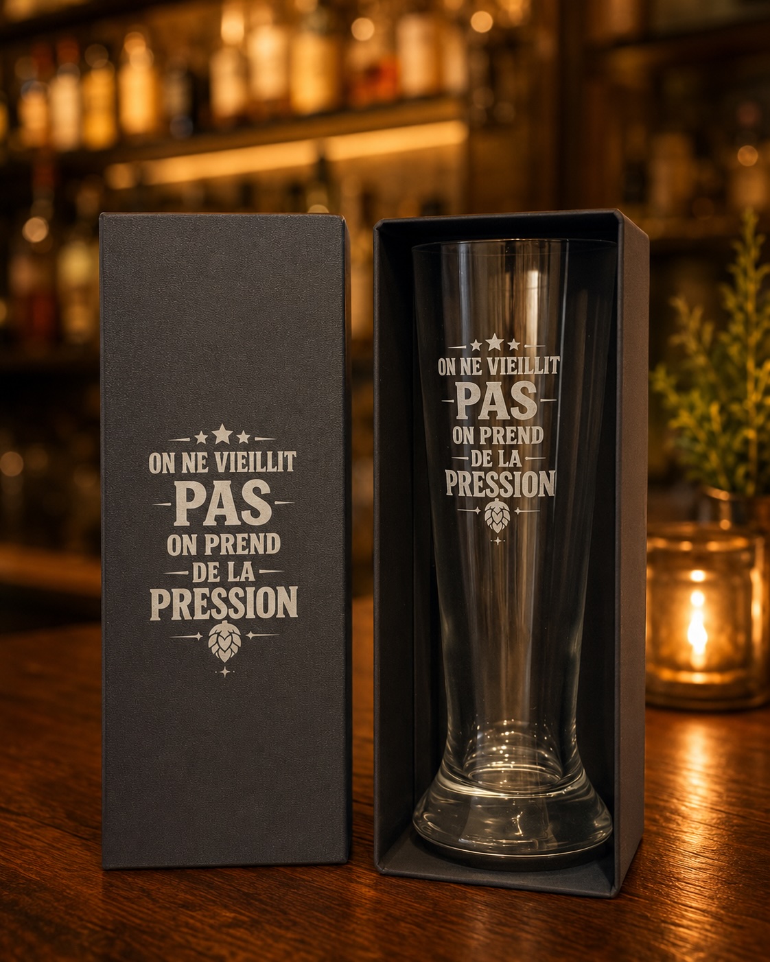 Verre à bière gravé anniversaire – On prend de la pression – Image 2