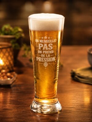 Verre à bière gravé anniversaire – On prend de la pression