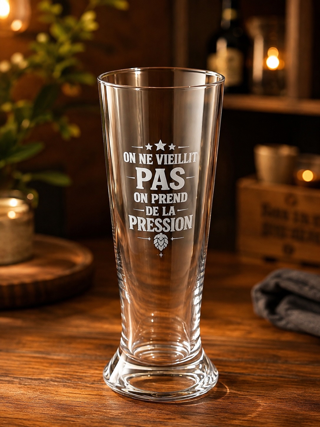 Verre à bière gravé anniversaire – On prend de la pression – Image 3