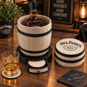 Tonneau à Whisky – Porte-bouteille avec tiroir et 4 sous-verres